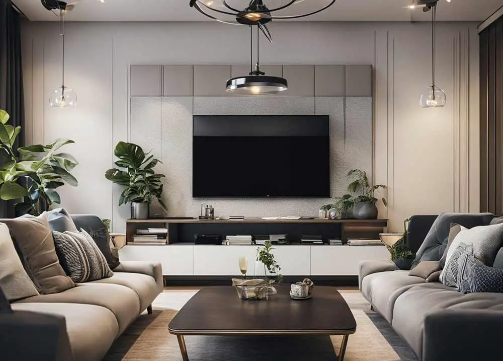 modern lounge with tv on wall