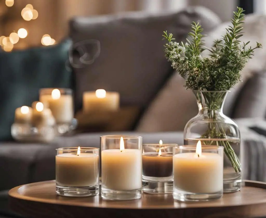 scented candles in living room setting