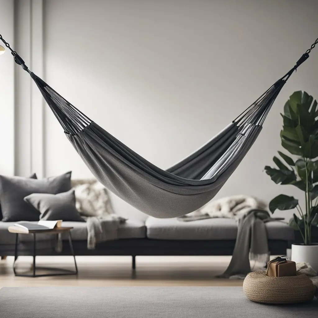 grey hammock and grey couch in living room