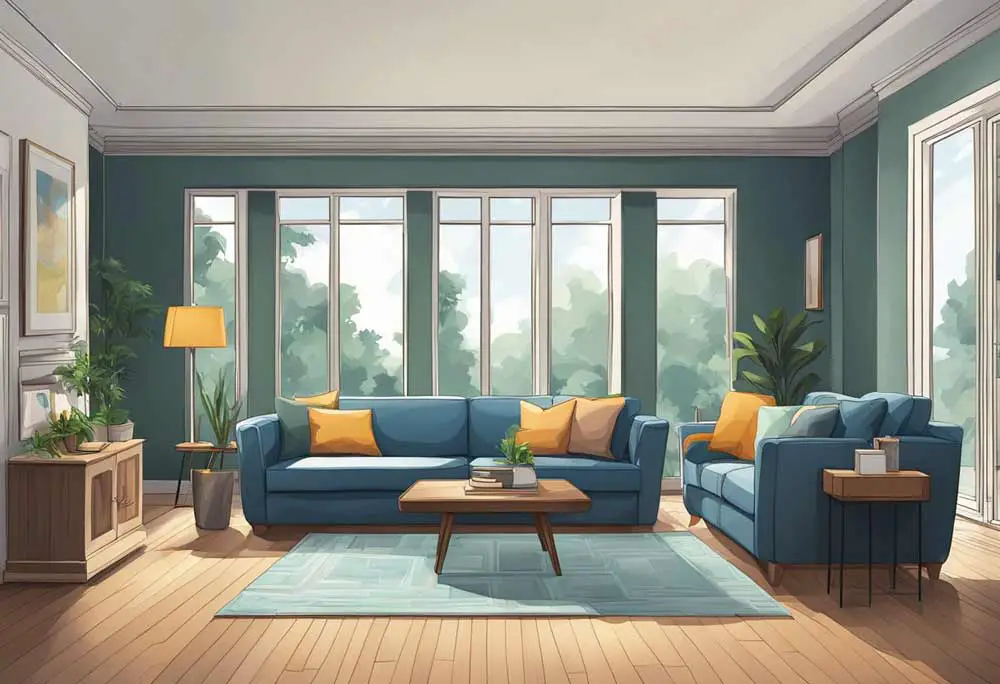 illustration of blue sofas in a blue living room