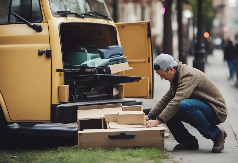 guy unloading old furniture from a van